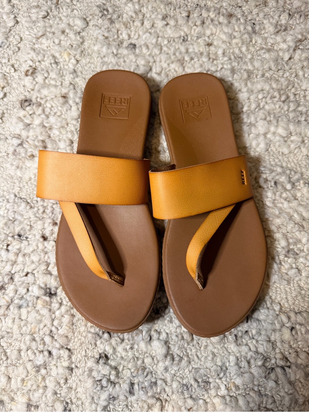 Reef Two-Tone Tan & Brown Leather Slide Sandals